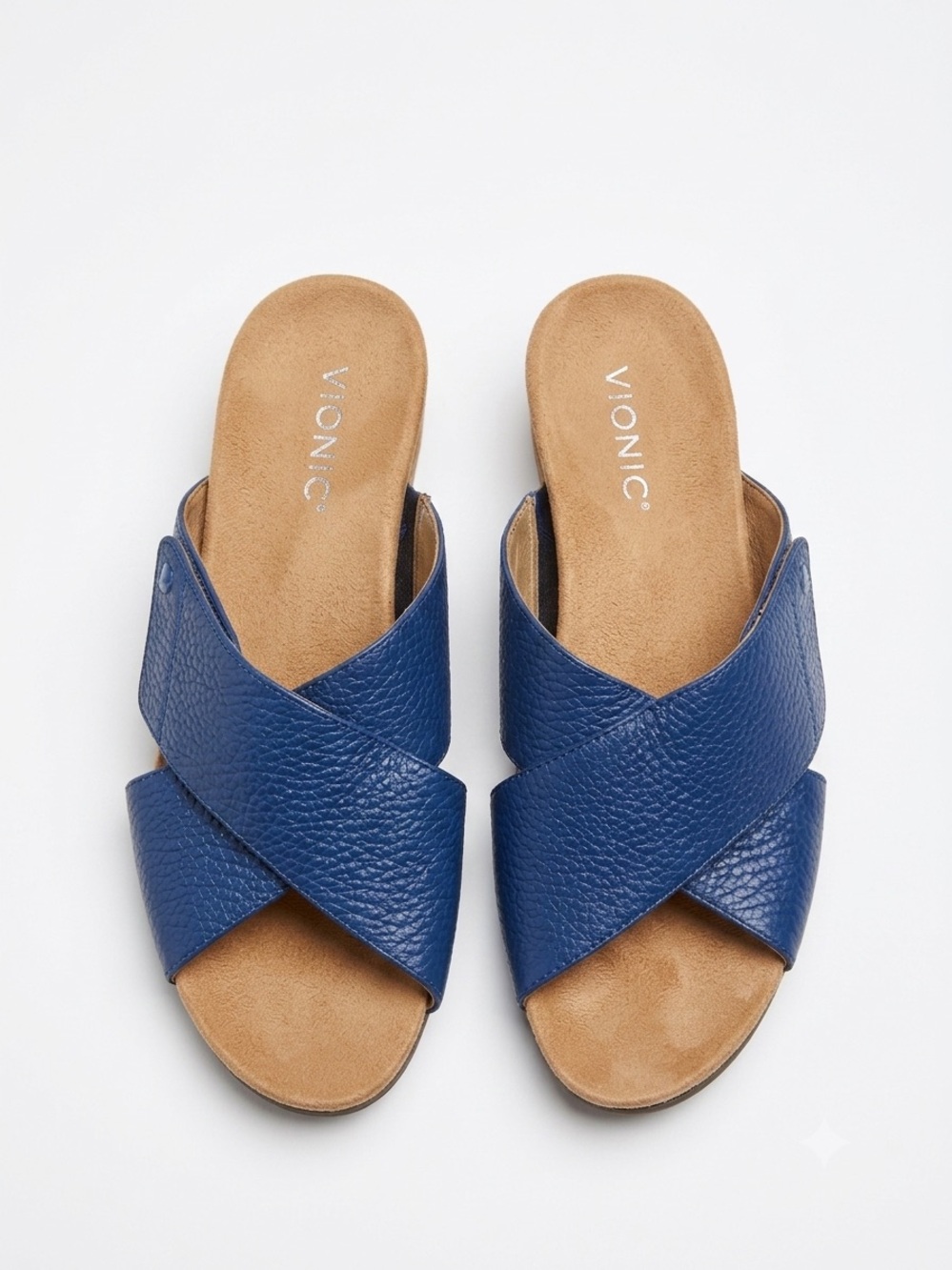 Vionic Leticia Blue Leather Crisscross Wedge Sandal Women's Size 9